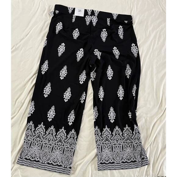 NWT Roz & Ali Plus Size Black Boho Wide Leg Pant Plus Sz 3X Casual Stretch - Picture 3 of 9